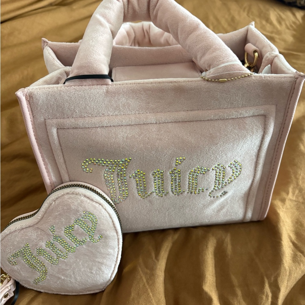 Juicy Couture Cream Velvet Tote with Heart Pouch